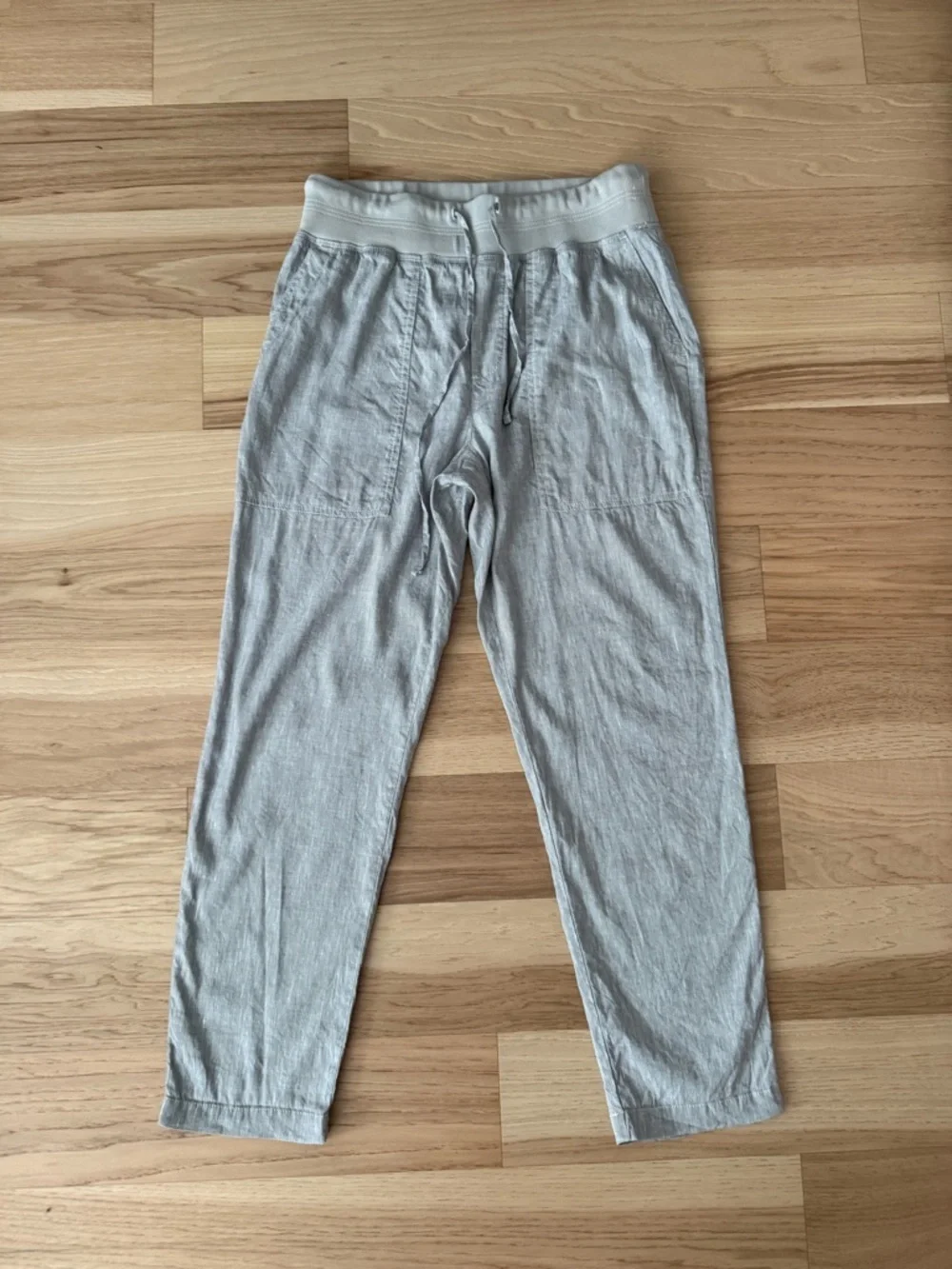 Lou & Grey for Loft Pants Womens Medium Gray Linen Blend Casual Elastic Pull On